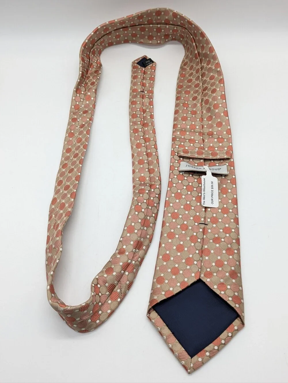 NWT Joseph Abboud Tan Peach Geometric Circle Silk Mens Tie
